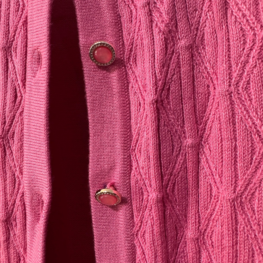 Tenney Rose Design NY Womens Pink Diamond Cable Knit Button Front Cardigan large - Picture 2 of 4